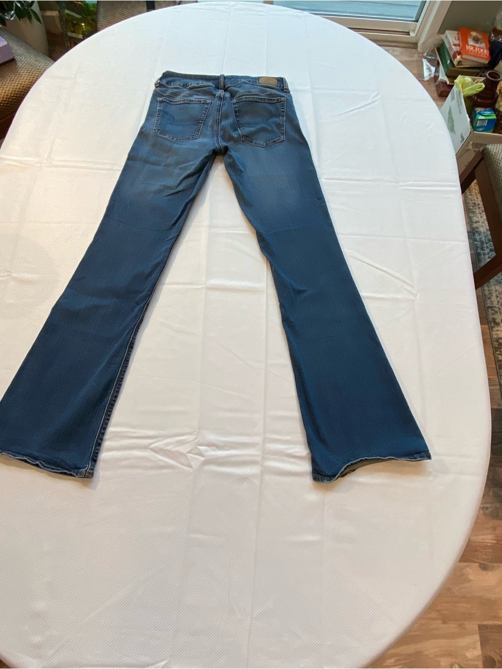 American Eagle Outfitters Dark Blue Retro Flare Jeans size 6 long super stretch